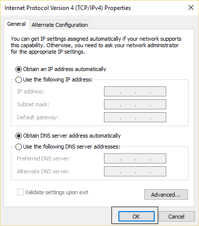 Obtain an IP address and DNS automatically Obtain an IP address and DNS automatically